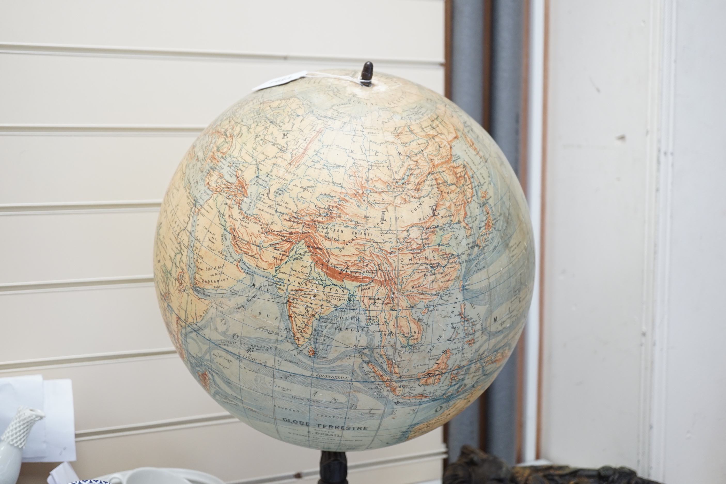 A French physical globe, on cast metal stand, c.1920, 60cm high (Petrograd 1914-24)